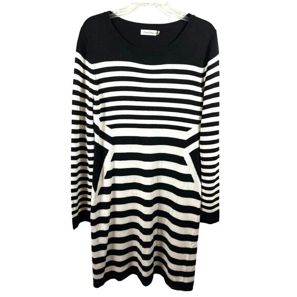 Calvin Klein Black and White Long Sleeve Sweater Dress Size L - Picture 1 of 7